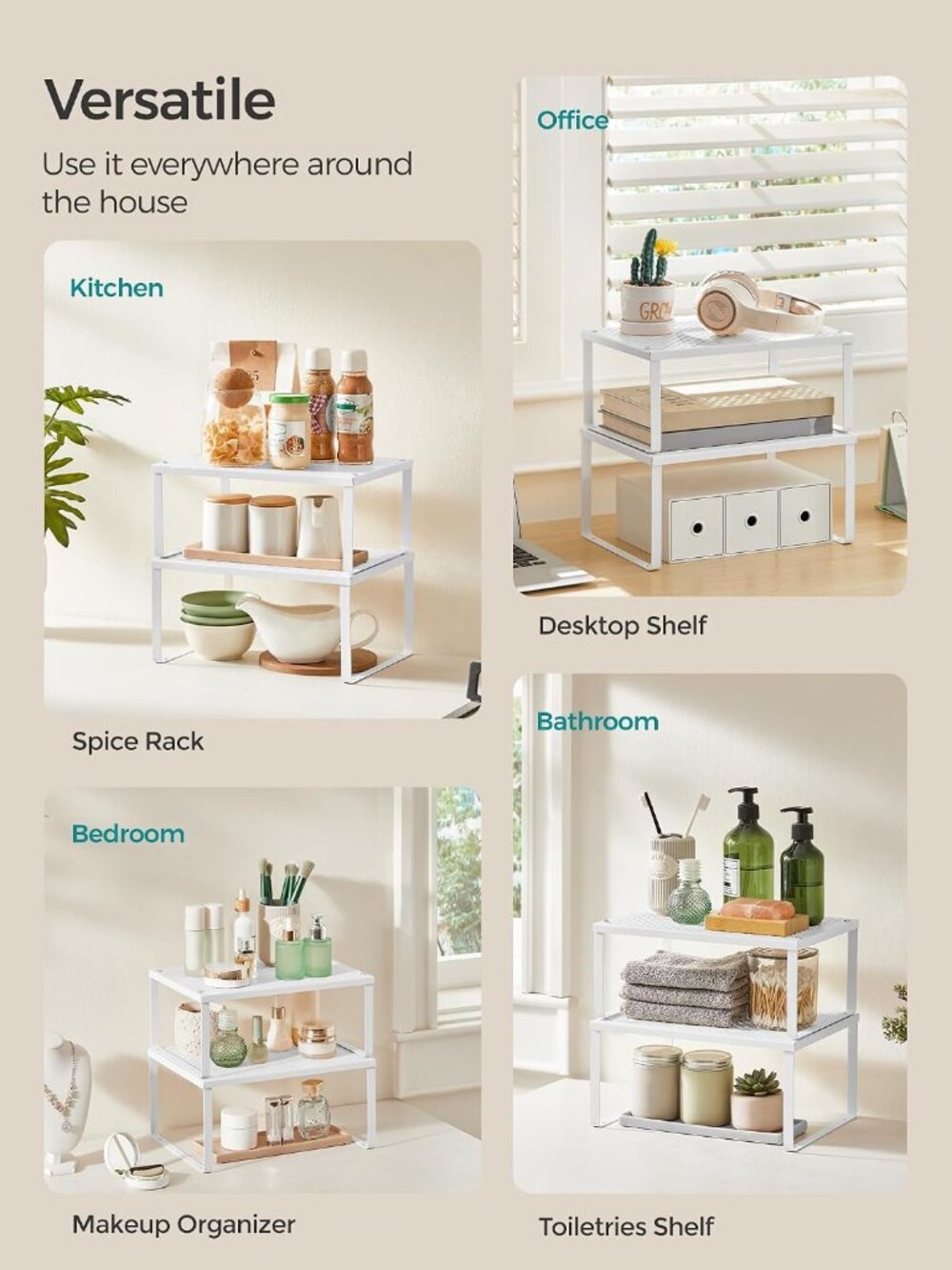 Set of 2 Metal Spice Racks, Stackable Expandable Shelf Risers - Picture 7 of 7